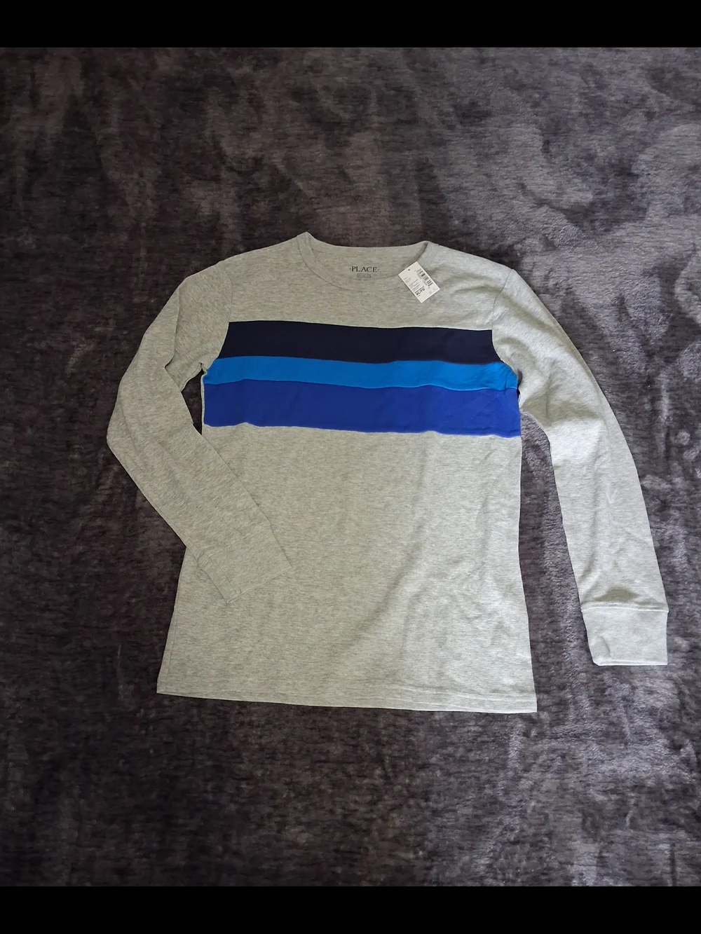NWT The Childrens Place Boys Thermal Long Sleeve Shirt Gray/Blue Stripe XL 14